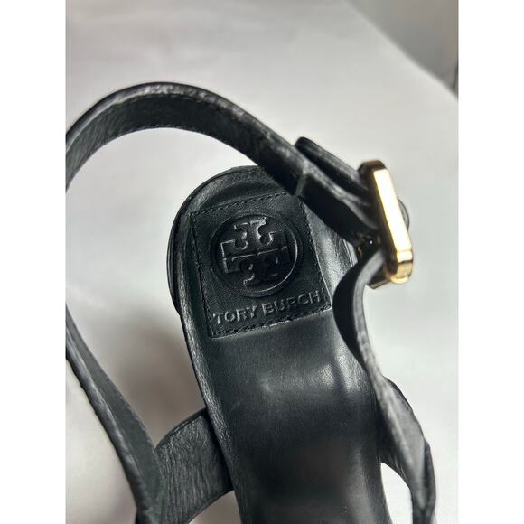Tory Burch Fletcher Black Leather Heeled Sandal Size 7.5  barely used black - Picture 6 of 11